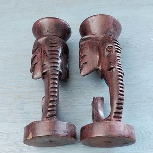 Handcarved Wooden Elephant Candlesticks